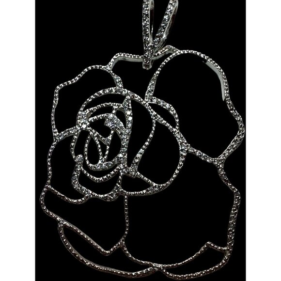 Whimsical 925 Silver Rose Flower Motif Pendant Marcasite FairyCore Romance Inspo - Picture 1 of 7